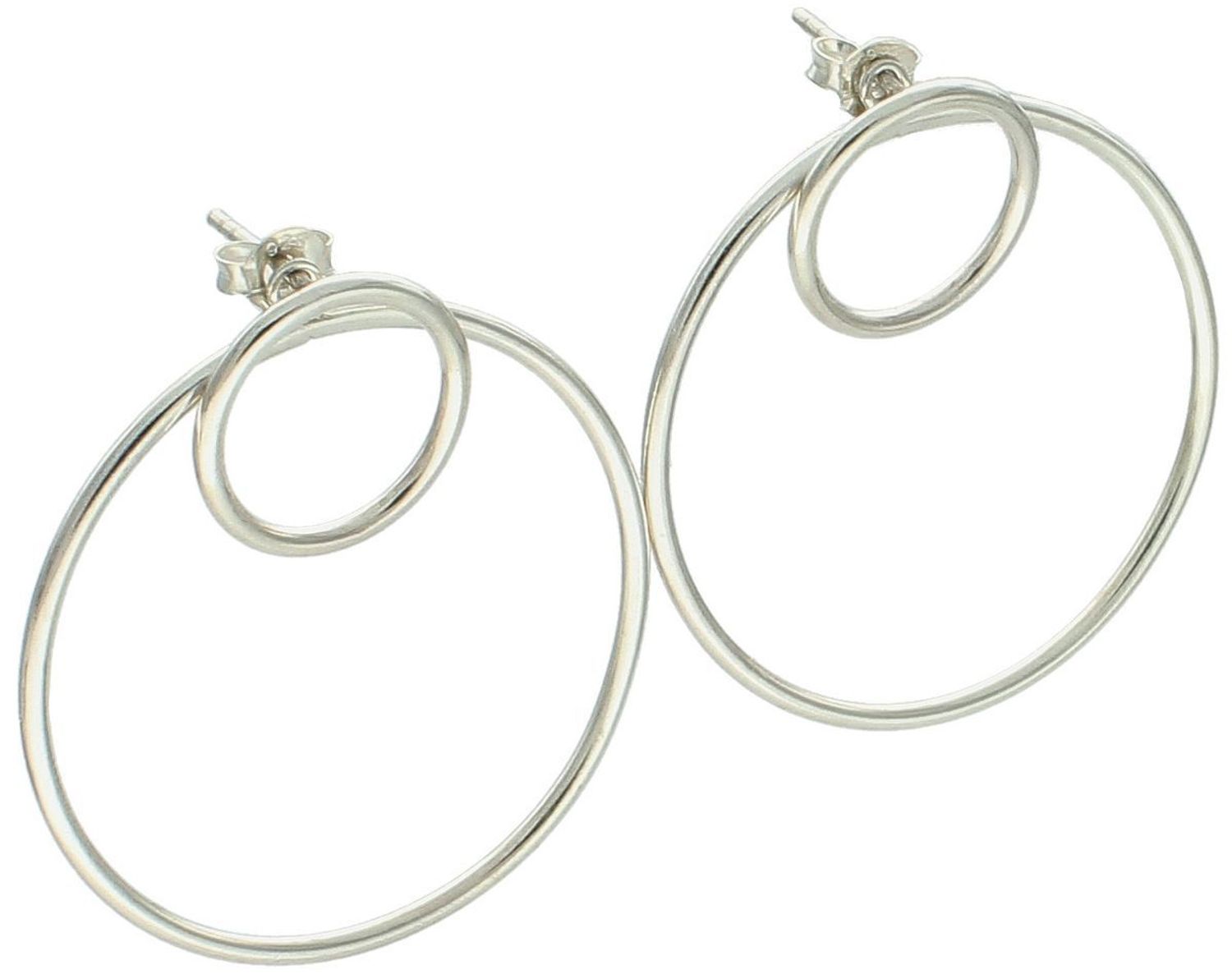 Eleganckie kolczyki damskie srebrne próby 925, kształt kółko w kółku o wymiarach 3,5 cm x 3,5 cm, waga 5,8 g, zapięcie na sztyft. Model K 0808.1.jpg